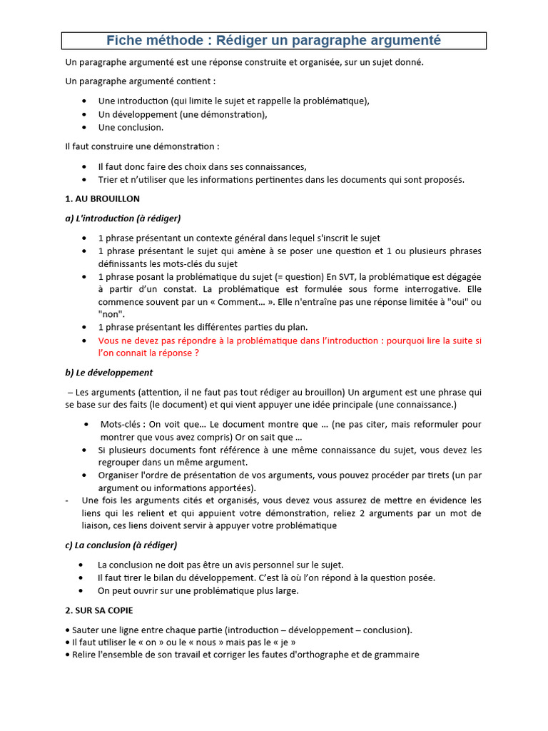Rédiger un paragraphe argumenté efficacement | PDF | Phrase | Preuve ...