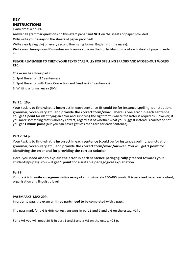 Example Exam Key | PDF | Verb | English Language