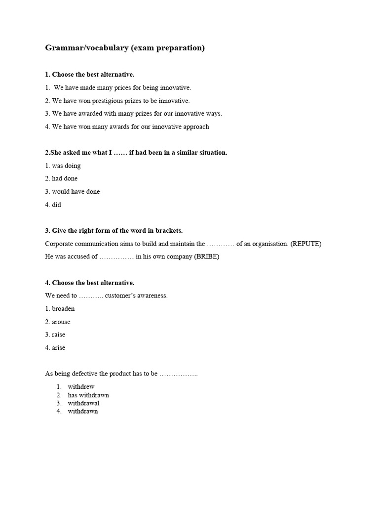 Grammar Vocabulary Exam Preparation | PDF | Human Communication