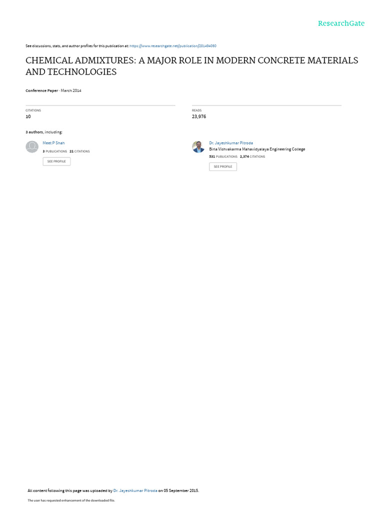 Chemical Admixtures in Concrete Technology | PDF | Concrete | Cement