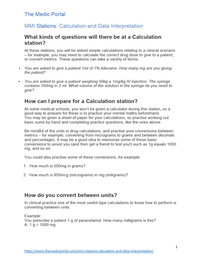 MMI Calculation Station Preparation Guide | PDF | Kilogram | Dose ...