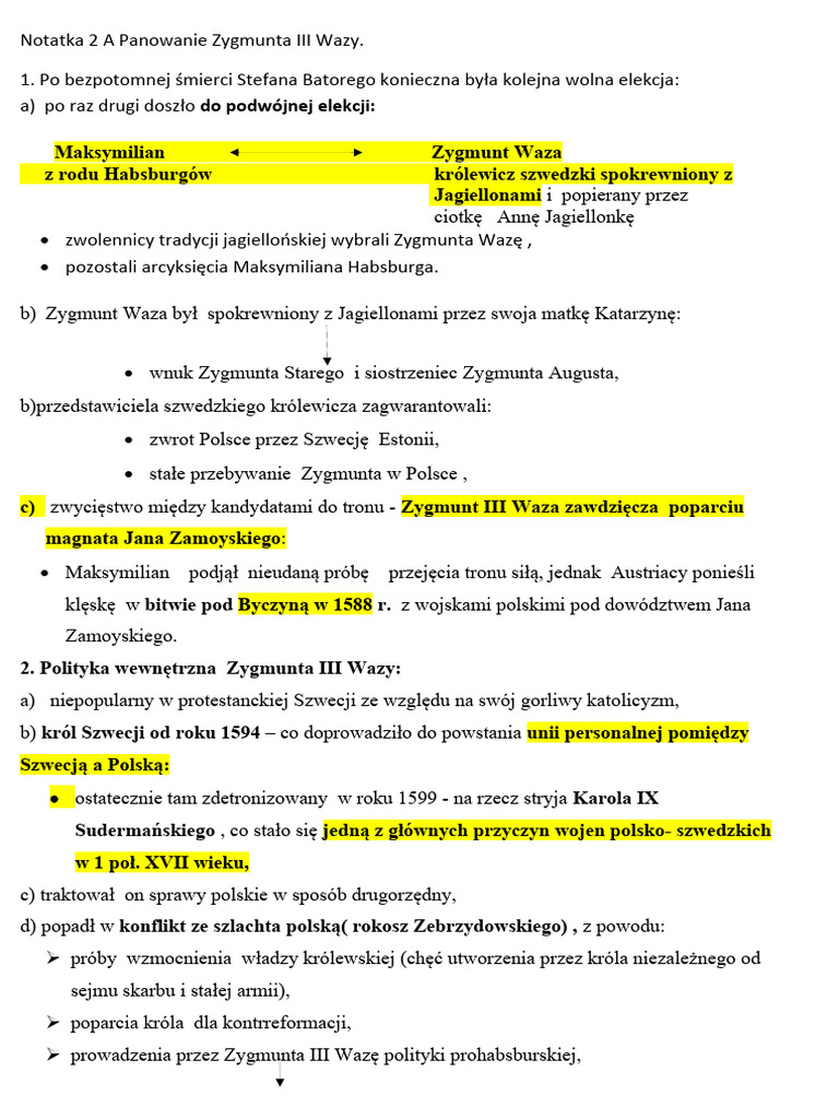 Notatka 2 A Panowanie Zygmunta III Wazy | PDF
