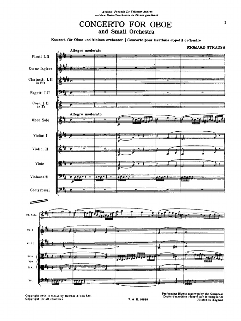 Strauss Oboe Concerto (Orchestral Score)