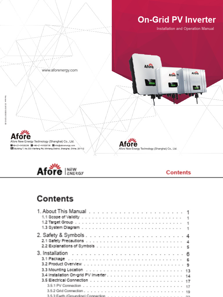 Afore on grid manual inverter pdf alternating current electrical