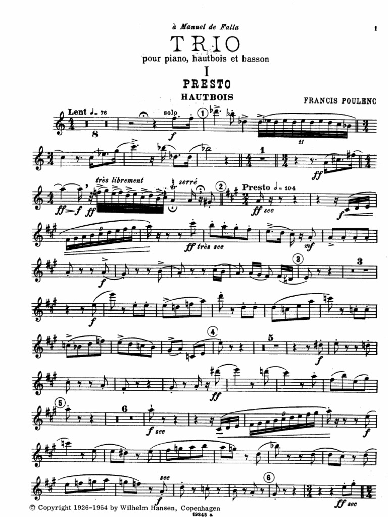 Poulenc Trio for Oboe, Bassoon, And Piano