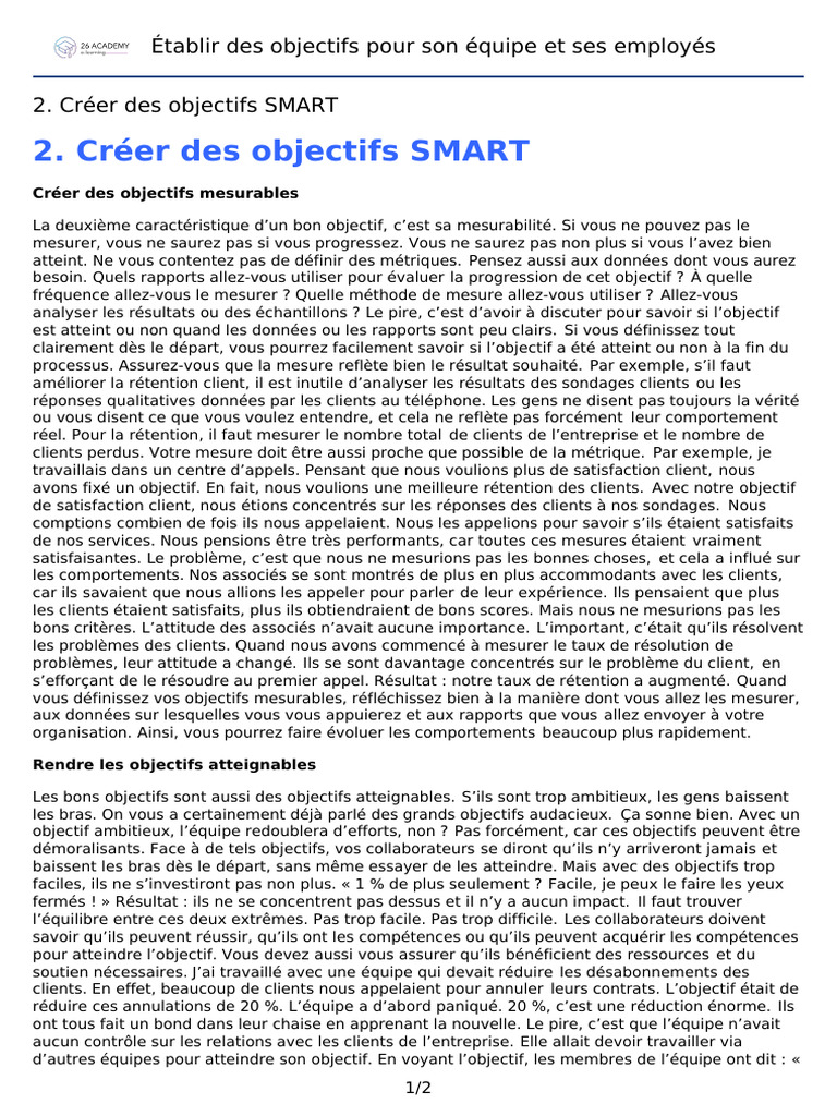 Objectifs SMART pour équipes efficaces | PDF | Évolution de carrière ...