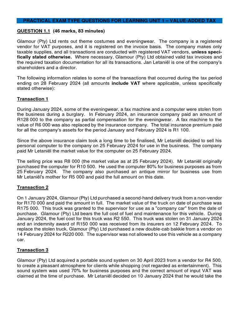Lu1 Practical Questions Vat Download Free Pdf Value Added Tax