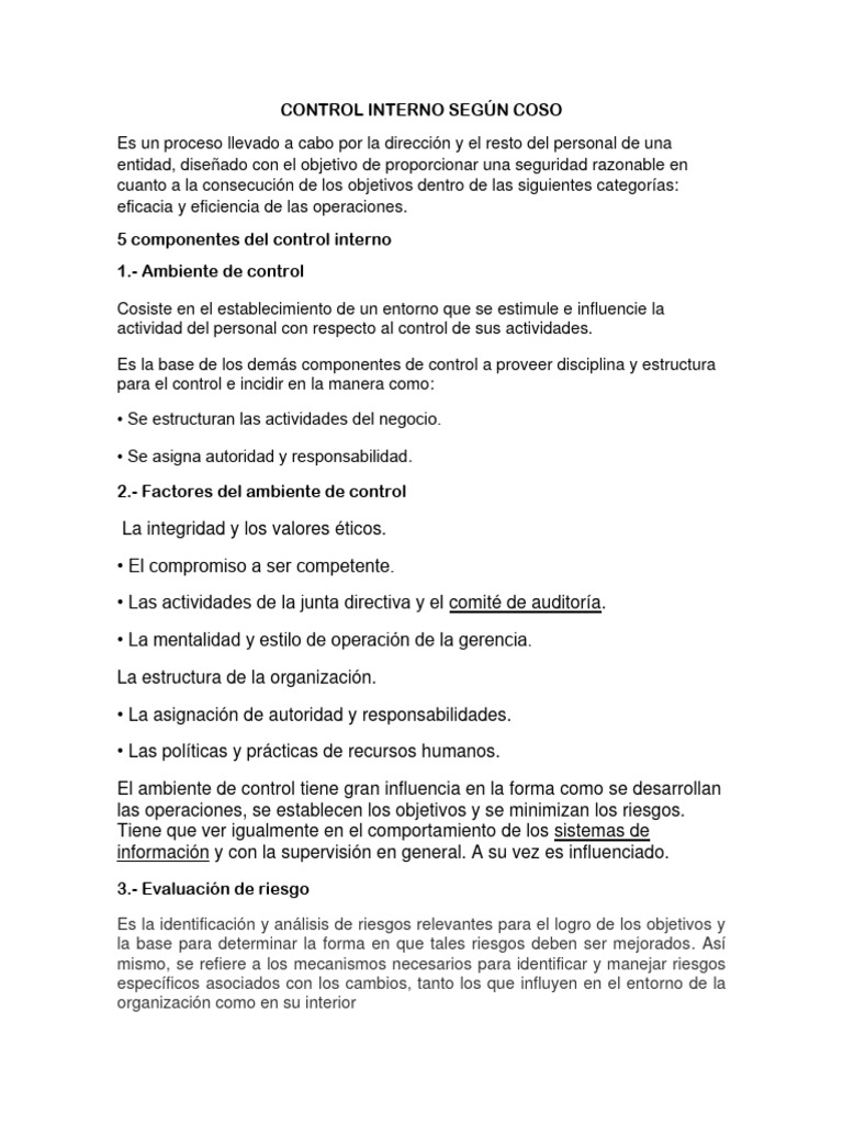 Control Interno COSO: Componentes Clave | PDF | Gestión de recursos humanos