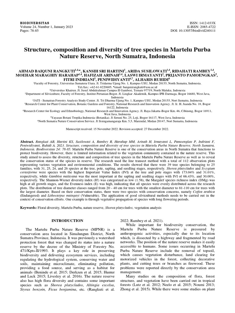 Tree Diversity in Martelu Purba Reserve | PDF | Biodiversity ...
