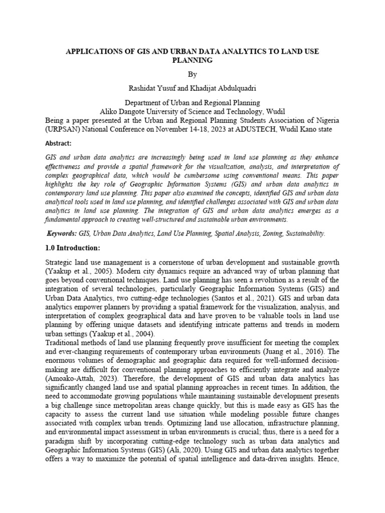 Applications of GIS and Uran Data Analytics To Land Use Planning | PDF ...