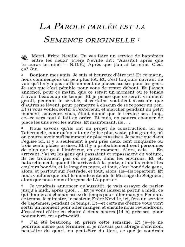 La Parole Parlée : Semence Originelle | PDF | Baptisme | Dieu