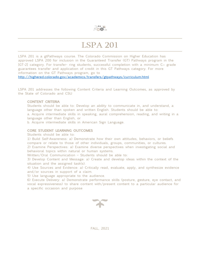 LSPA 201: Intermediate Spanish Course | PDF | Communication | Vocabulary
