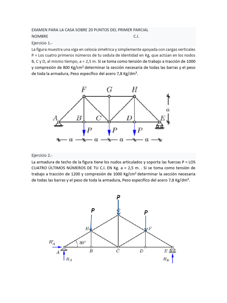 Examen de Vigas en Celosía: Primer Parcial | PDF