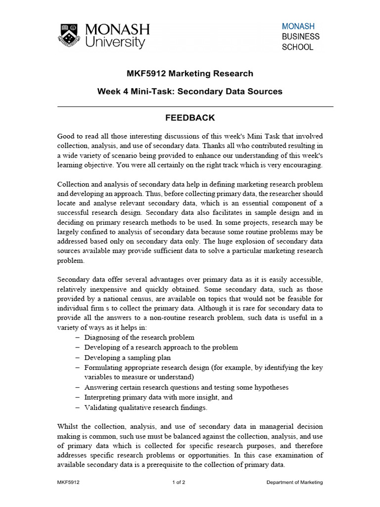 MKF5912 - Week 04 - Mini-Task Feedback | PDF | Marketing Research | Data