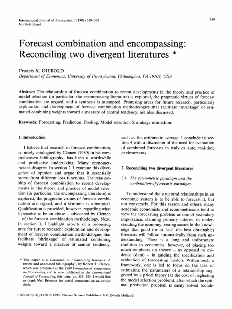 Forecast Combination and Encompassing Diebold1989 | PDF | Forecasting ...