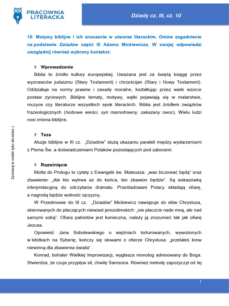 Motywy Biblijne I Ich Znaczenie W Utworze Literackim Dziady Czesc III 10 Motywy Biblijne I Ich Znaczenie W Utworze