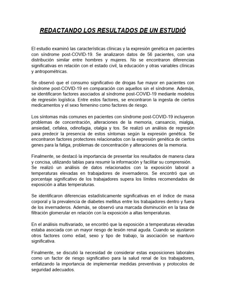 REDACTANDO LOS RESULTADOS DE UN ESTUDIÓ 1 CUARTILLA | PDF