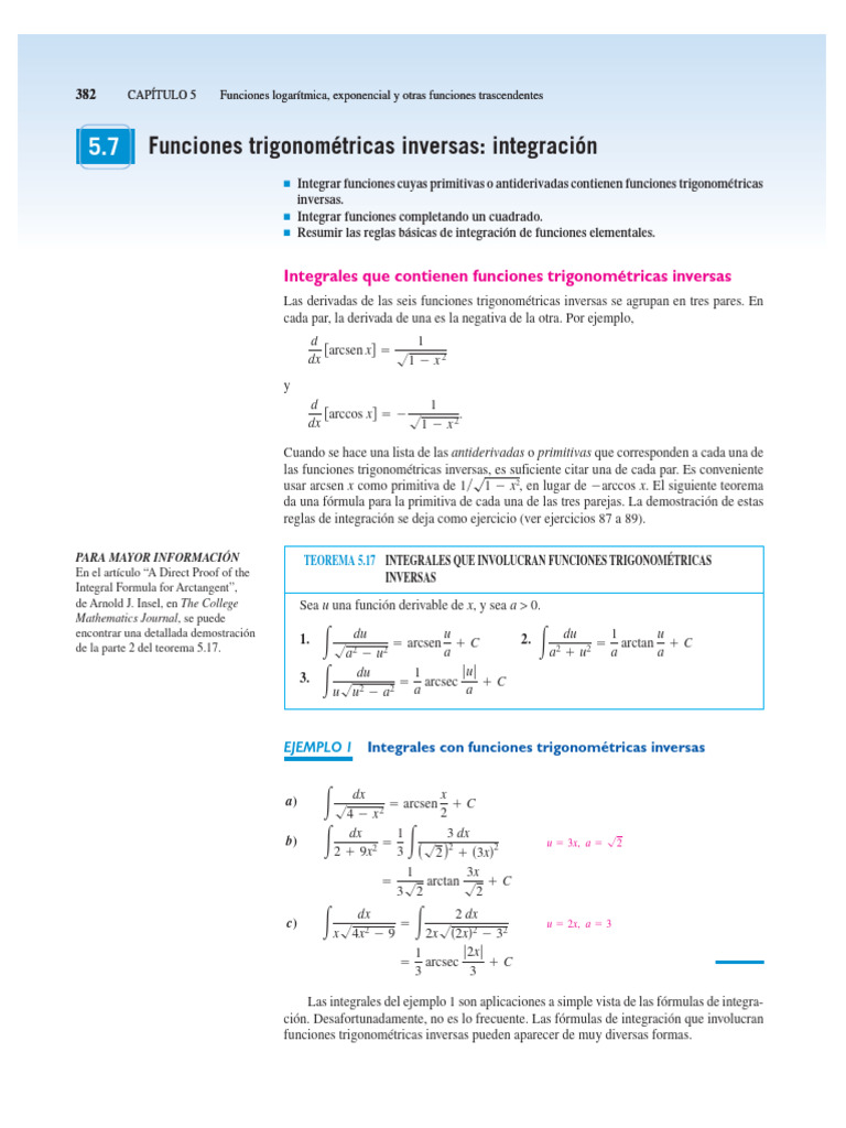 Integrales Con FTinversas en El Resultado | PDF | Integral | Logaritmo