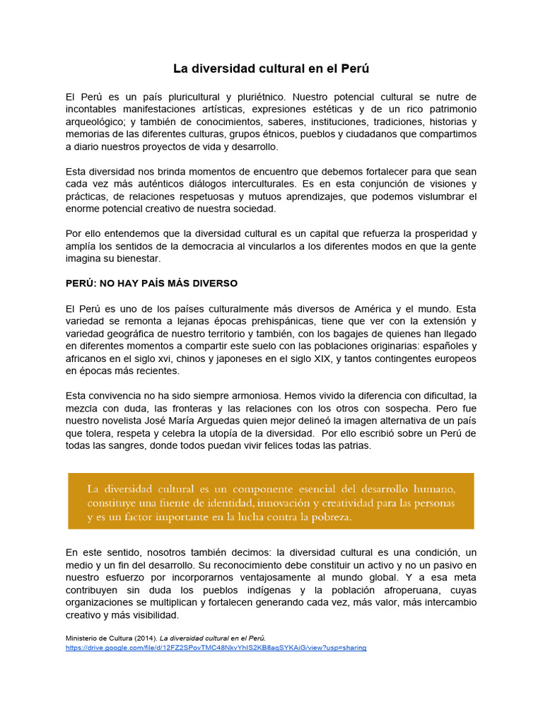 Sesin 6 La Diversidad Cultural en El Per Word | PDF | Perú