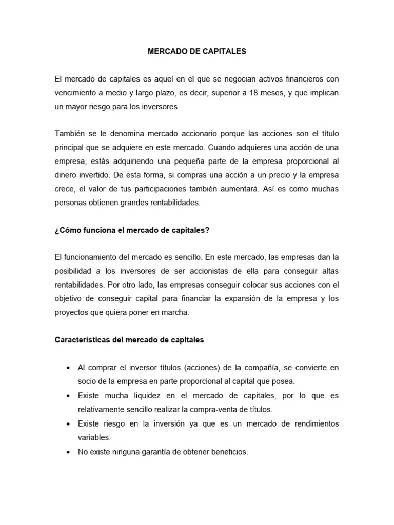 Introducción al Mercado de Capitales | PDF | Compartir (Finanzas ...