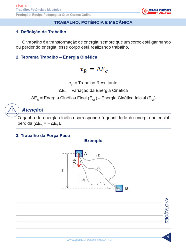 Trabalho e Potência na Mecânica Física | PDF | Energia potencial ...