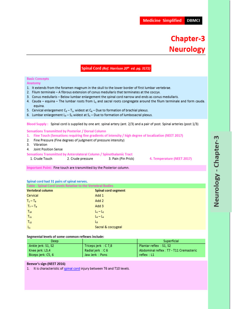 Spinal Cord - Medicine Simplified | PDF | Spinal Cord | Vertebral Column