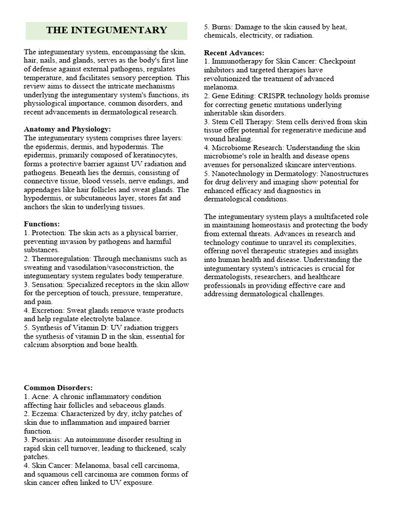 The Integumentary System | PDF | Integumentary System | Skin