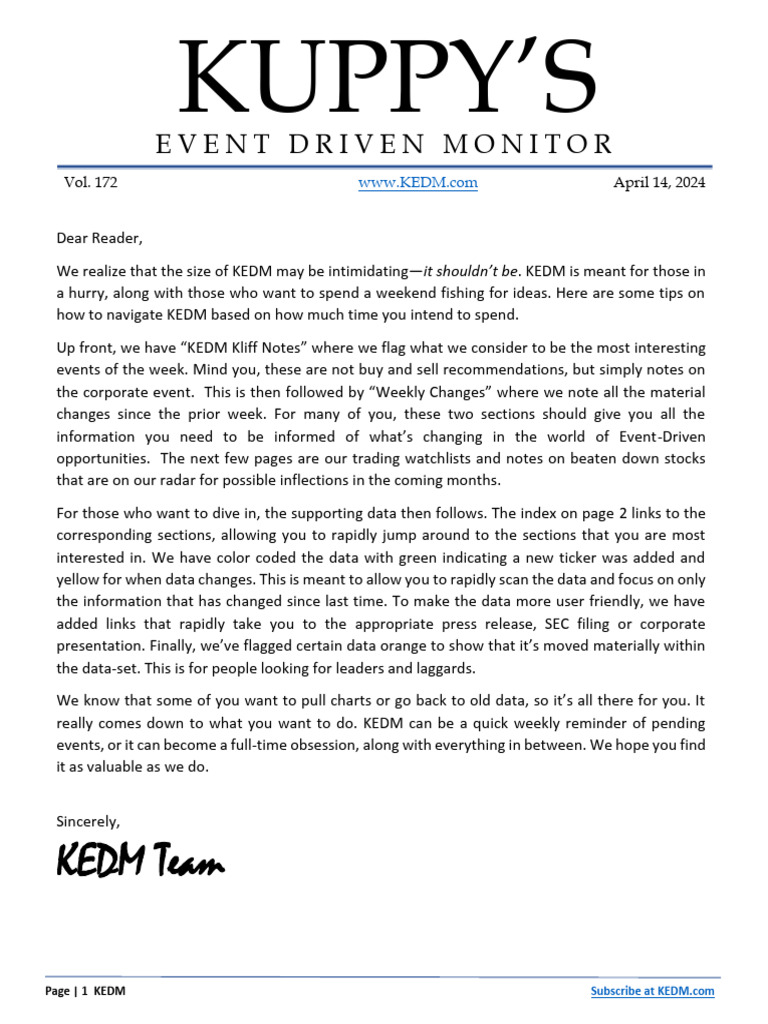 KEDM 04 14 24 Vol 172 | PDF | Share Repurchase | Stocks