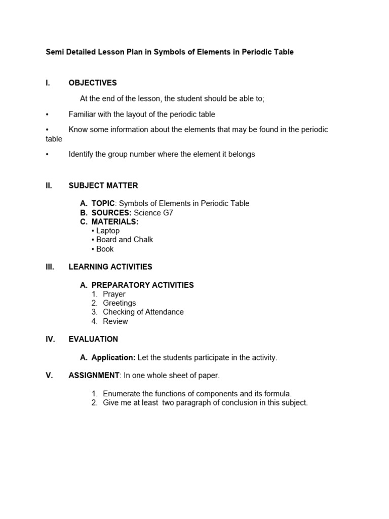Lesson Plan: Periodic Table Symbols | PDF