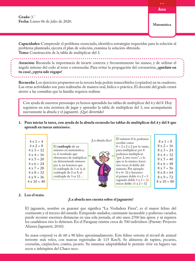 06 07 20 Matemática 3 Grado Pdf Jaguar