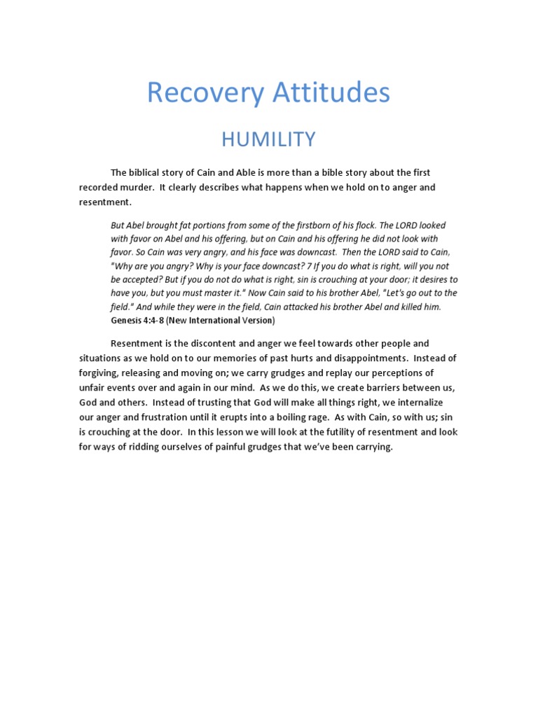 Humility and Resentment in Recovery | PDF | Cain And Abel | Christianity