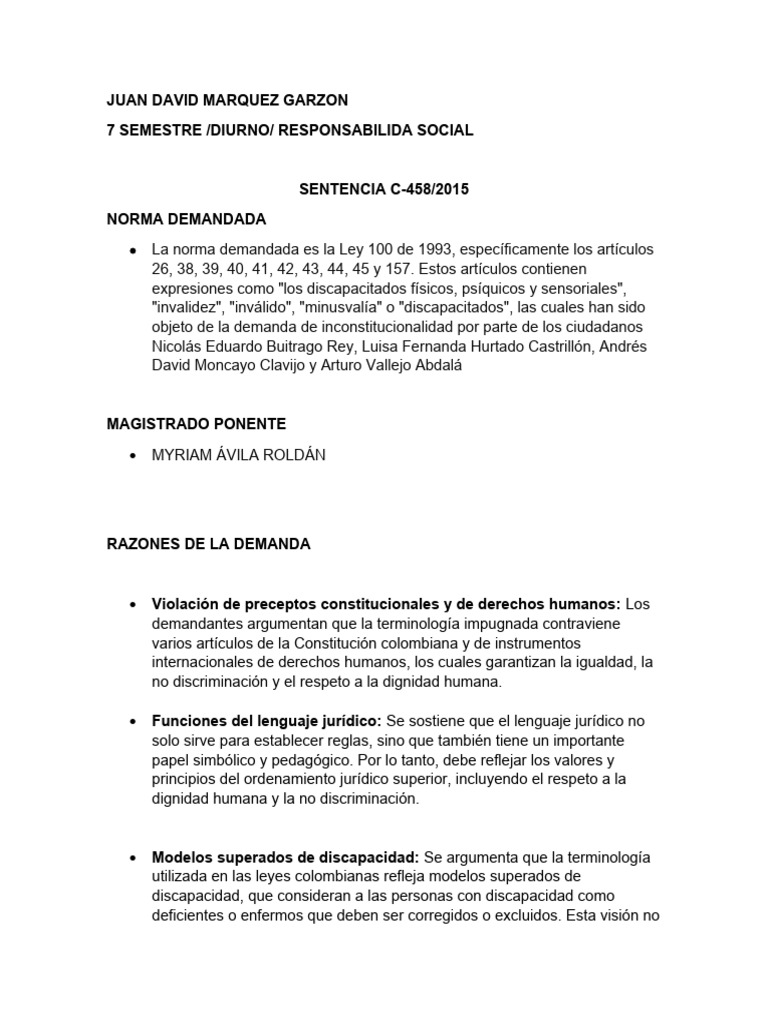 Terminología Legal y Discapacidad en Colombia | PDF | Invalidez ...