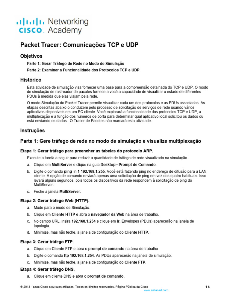 Simulação de Comunicações TCP e UDP | PDF | Protocolo de controle de ...