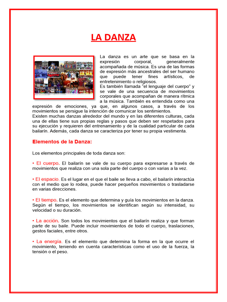 Tipos y Elementos de la Danza | PDF | Bailes | Las artes escénicas