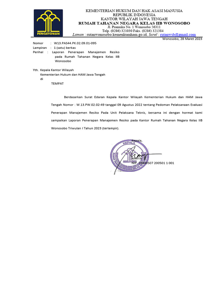 Dokumen manajemen risiko sesuai dengan format yang ditetapkan oleh