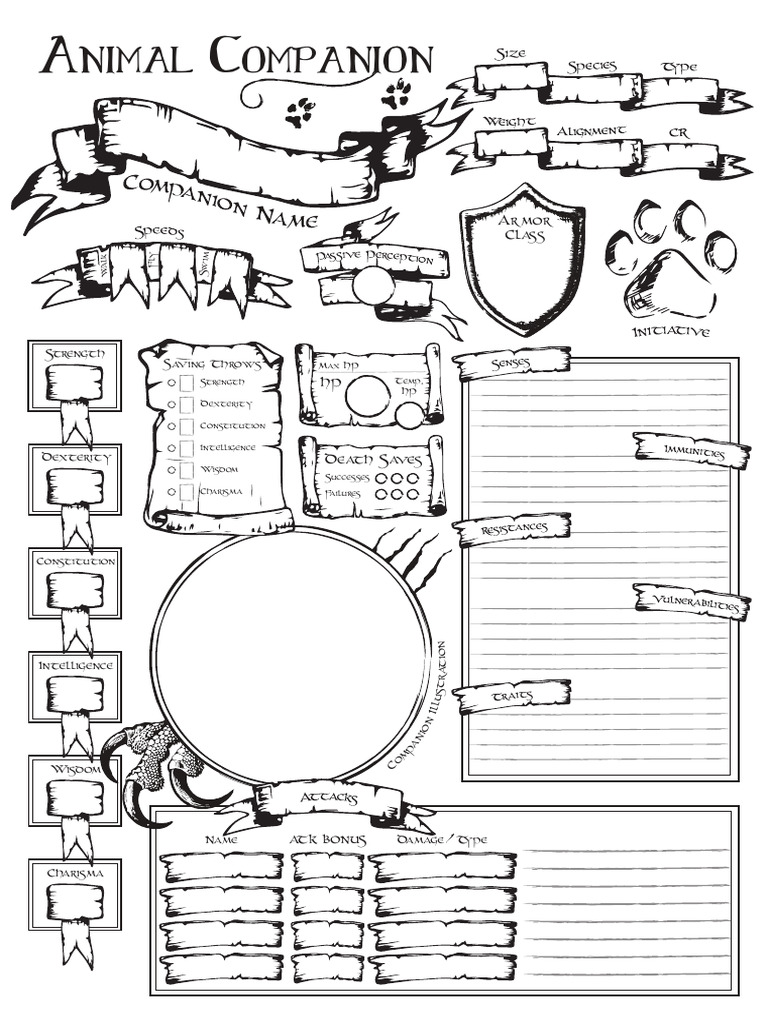 Animal Companion Sheet A4 Fillable | PDF
