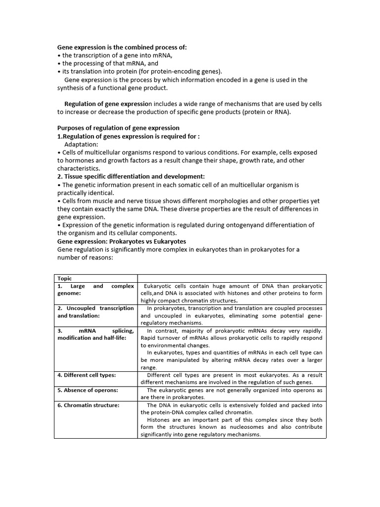 Gene Expression and Regulation Mechanisms | PDF | Regulation Of Gene ...