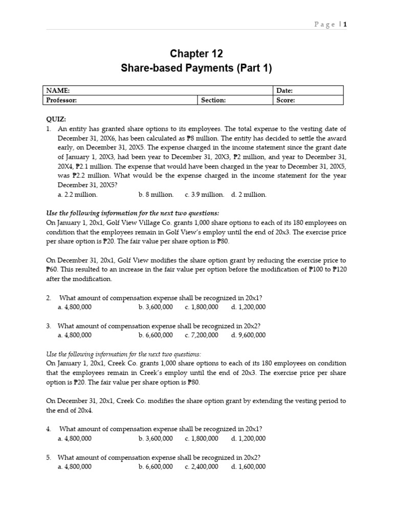 Quiz Chapter+12 Sh.+based+payments+ (Part+1) +-+ | PDF | Option ...
