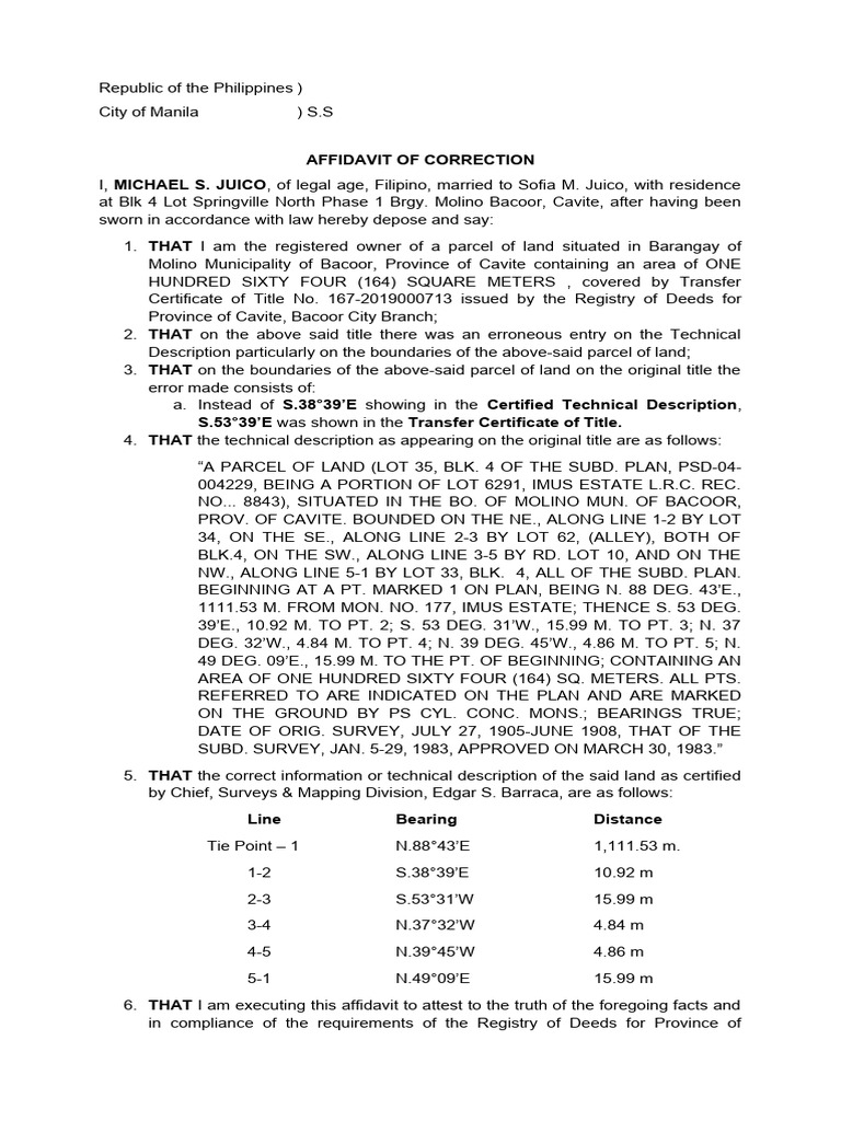 Affidavit of Correction for Land Title | PDF