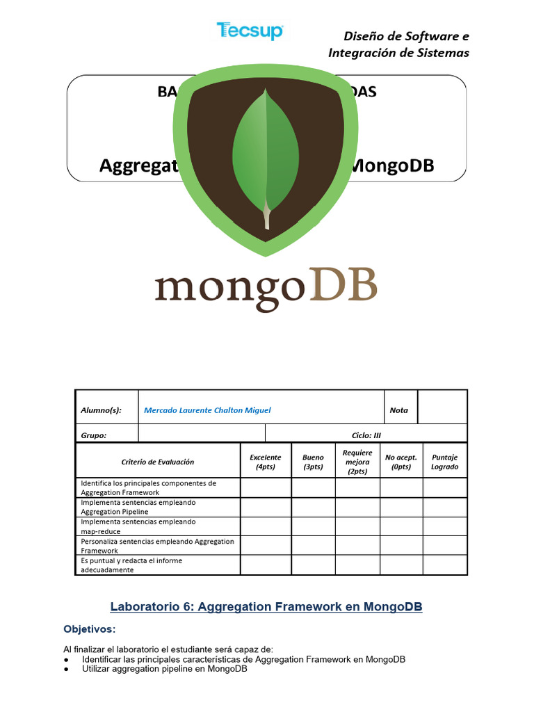 Laboratorio MongoDB: Aggregation Framework | PDF | Mongo Db | Laboratorios