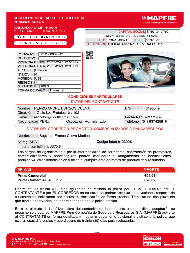 Seguro Vehicular Full Cobertura MAPFRE | PDF | Póliza de seguros | Seguro