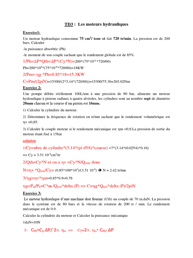 Calculs de moteurs hydrauliques PDF Puissance (physique) Moteurs — free download
