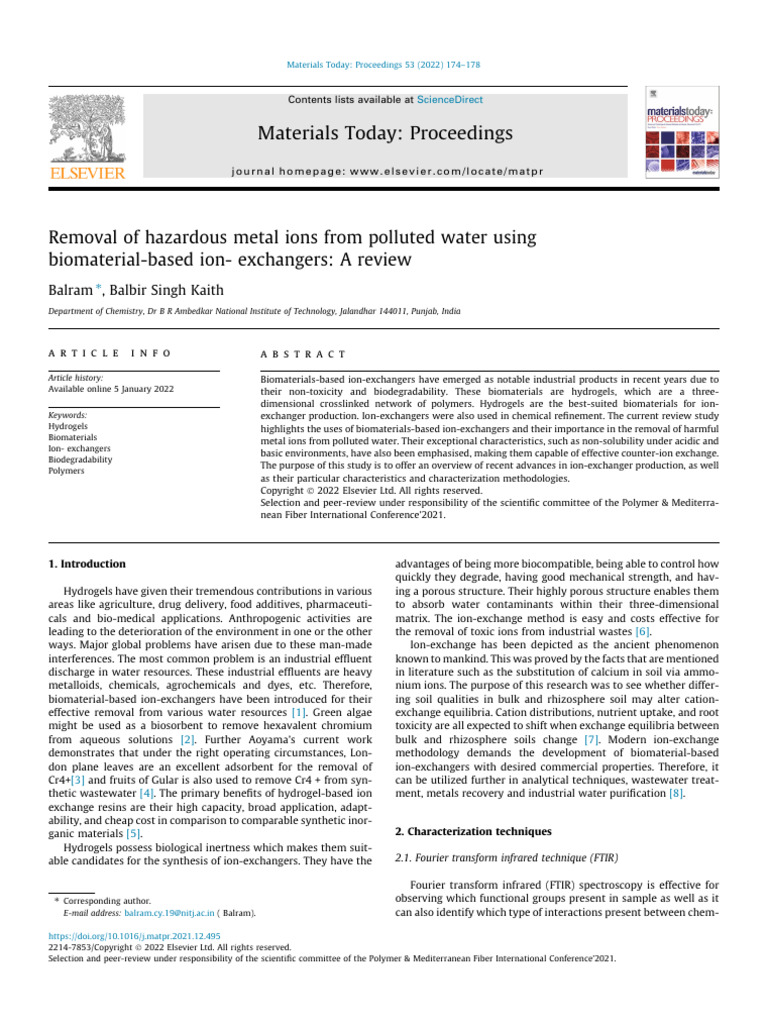 Removal of Hazardous Metal Ions From Polluted Water Using Biomaterial ...