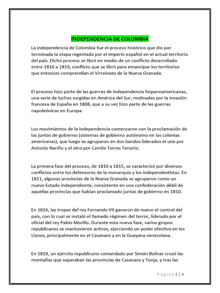 Proceso de Independencia de Colombia | PDF | América del Sur