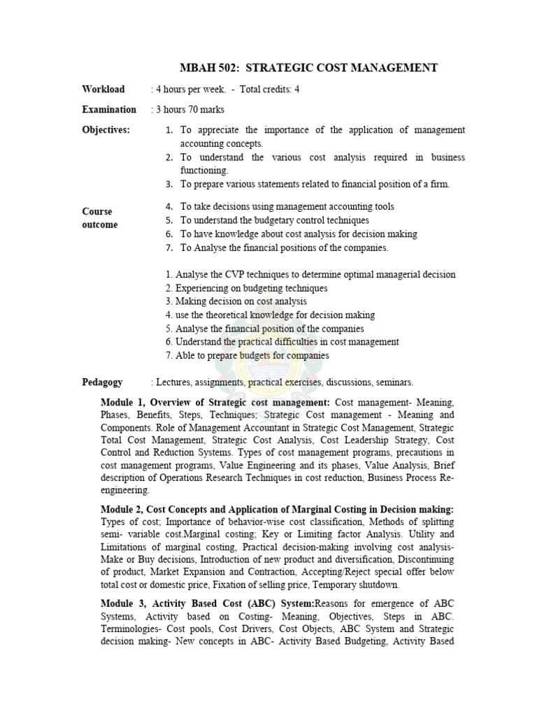 Strategic Cost Management Course Overview | PDF | Cost Accounting ...