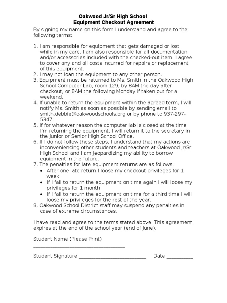 Equipment Checkout Agreement | PDF