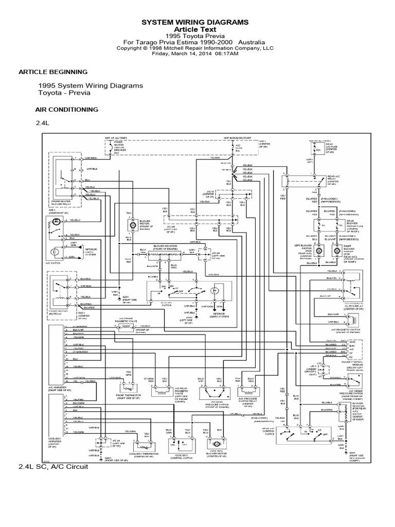 1995 System Wiring Diagrams Toyota Previa. 2.4L SC, A C