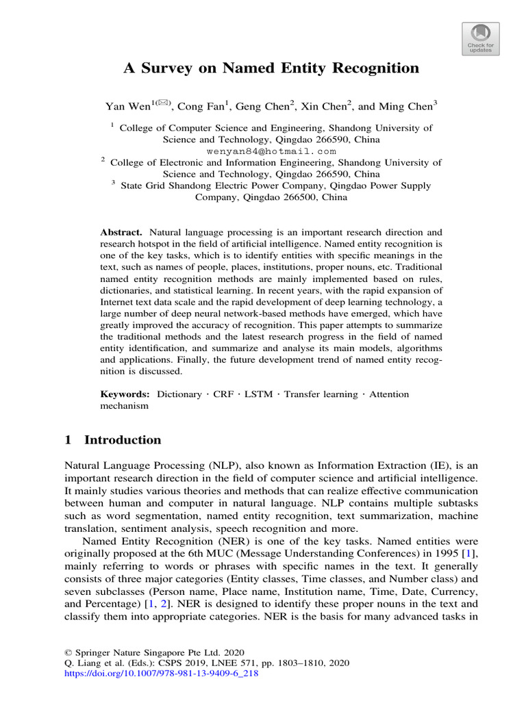 A Survey On Named Entity Recognition | PDF | Deep Learning | Artificial ...