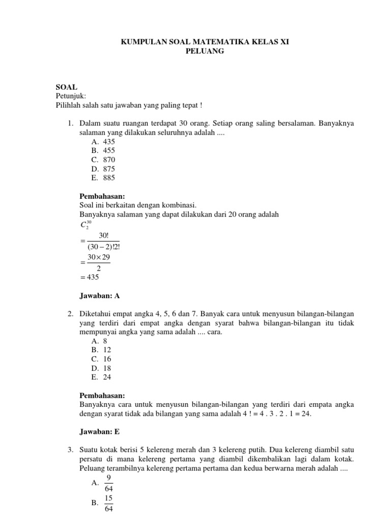 Soalmatematika Peluang Kelas Xi