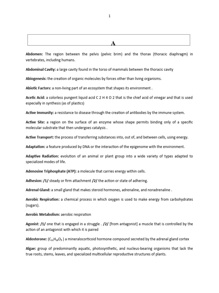 Biology Dictionary Terms Explained | PDF | Cell (Biology) | Biology
